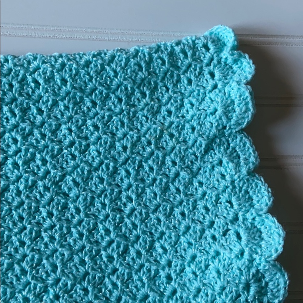 Baby Blanket Crochet Blue Handmade - Picture 3 of 4